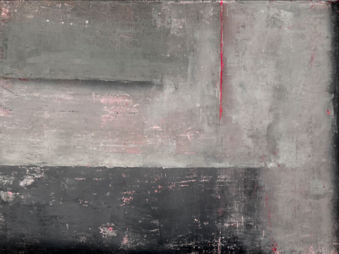 Abstract painting with grey, pink, white tones