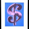 Andy Warhol famous purple dollar sign on blue