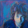 portrait of bob dylan with neon highlights